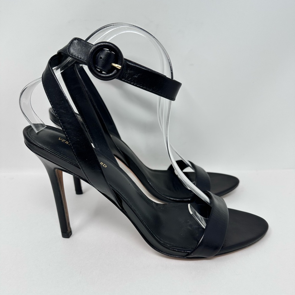 Veronica Beard Darcelle Single Sole Heeled Sandal Leather Black Size 9.5
